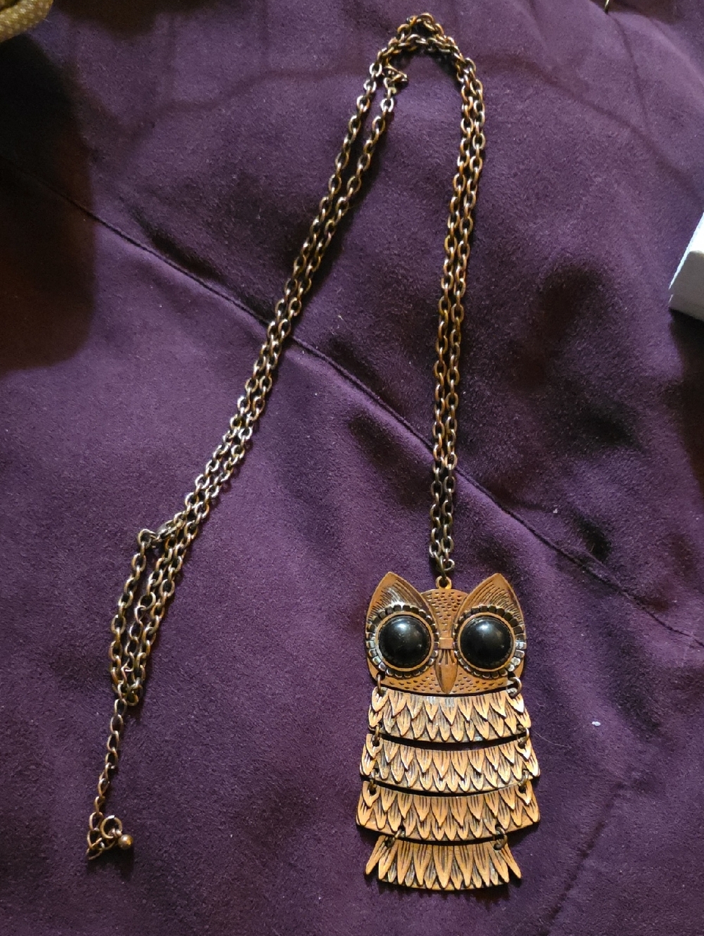 Vintage-Inspired Owl Pendant Necklace in Antique Gold with Black Eyes